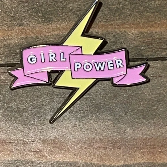 Girl Power Lapel Badass Pin Brooch, Inspirational message, Pink , Yellow Enamel - Picture 7 of 8